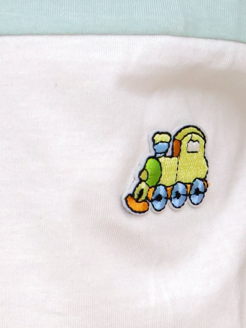 Cuddly Cubs Chook Chook Train Patch Tee – Mint & White Supima Cotton Loose Fit T-Shirt