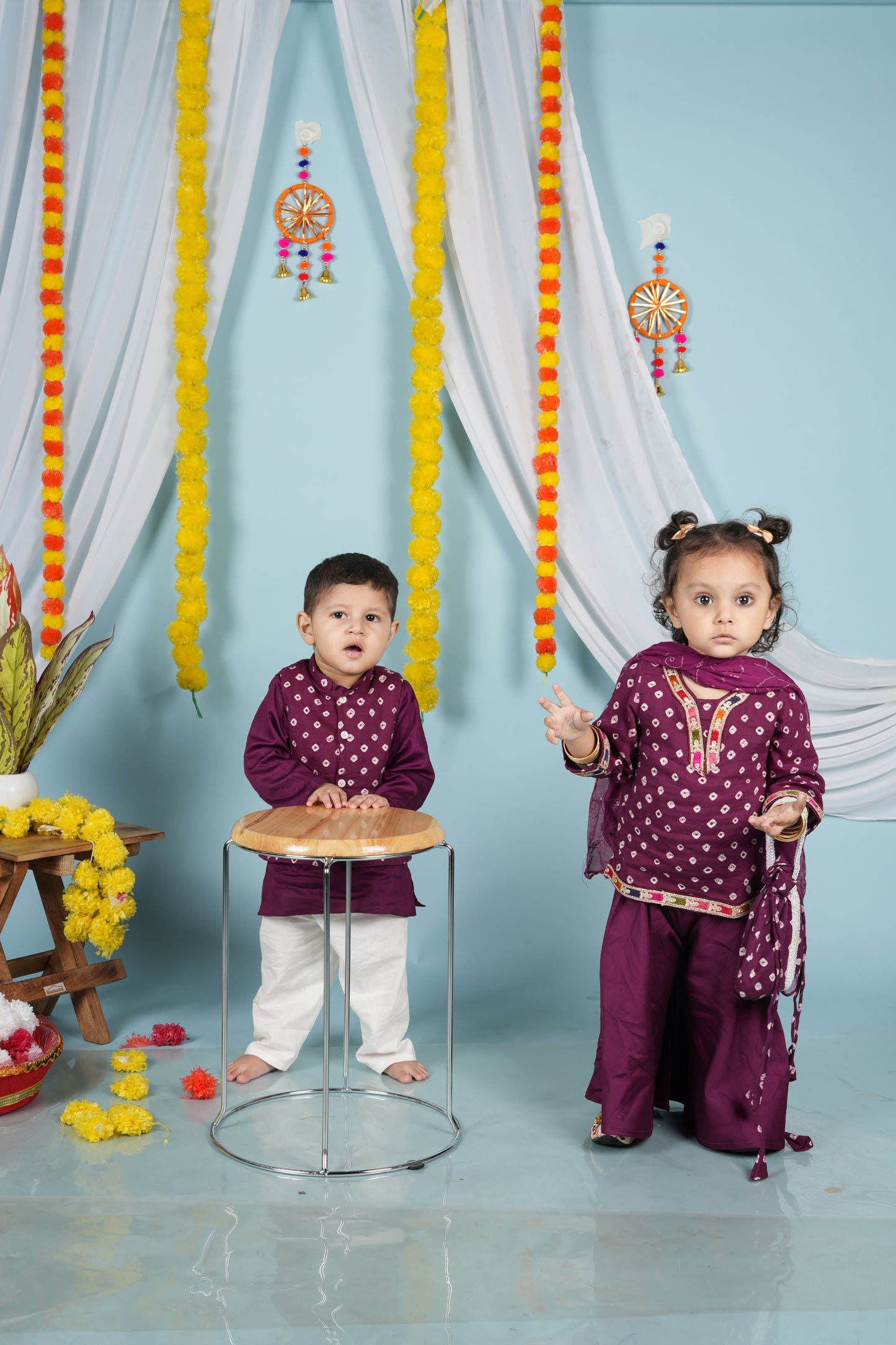Forever Plum Twinning Set| Jacket Set for Boys & Kurti Set for Girls