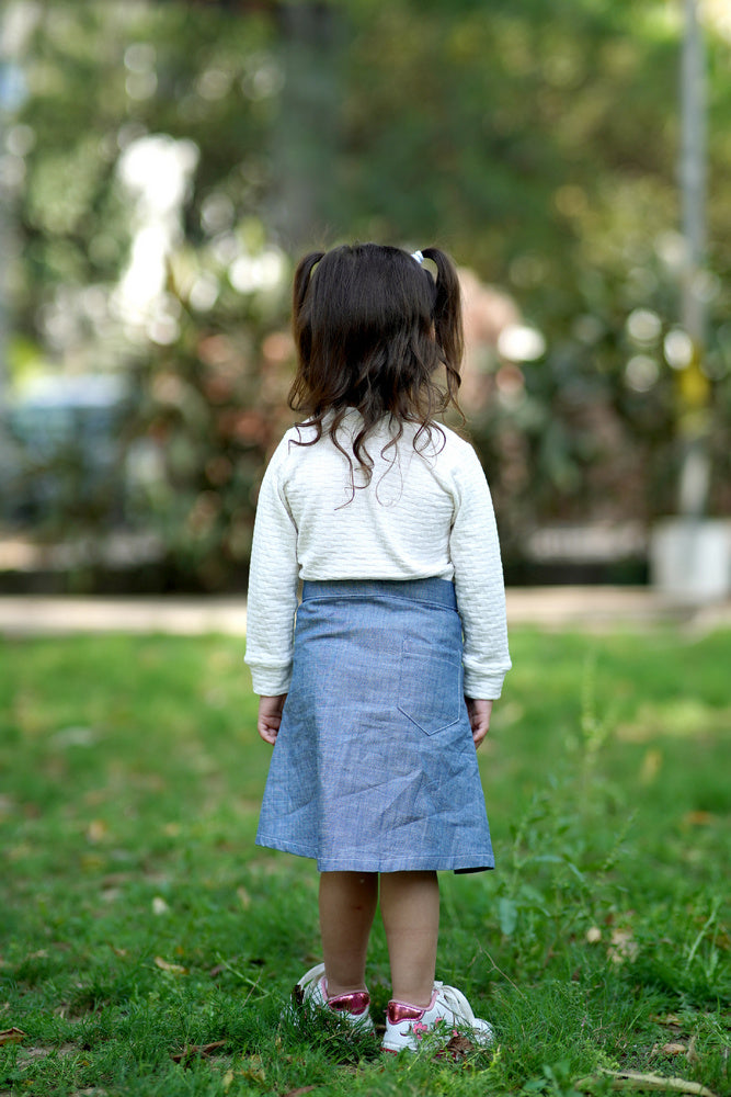 Cuddly Cubs Indigo High Waisted Cotton Denim flared Skirt