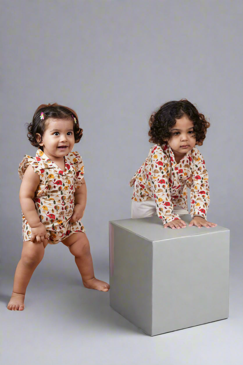 Snuggle Safari Twinning Set| Kurta Set for Boys & Jumpsuit for Girls