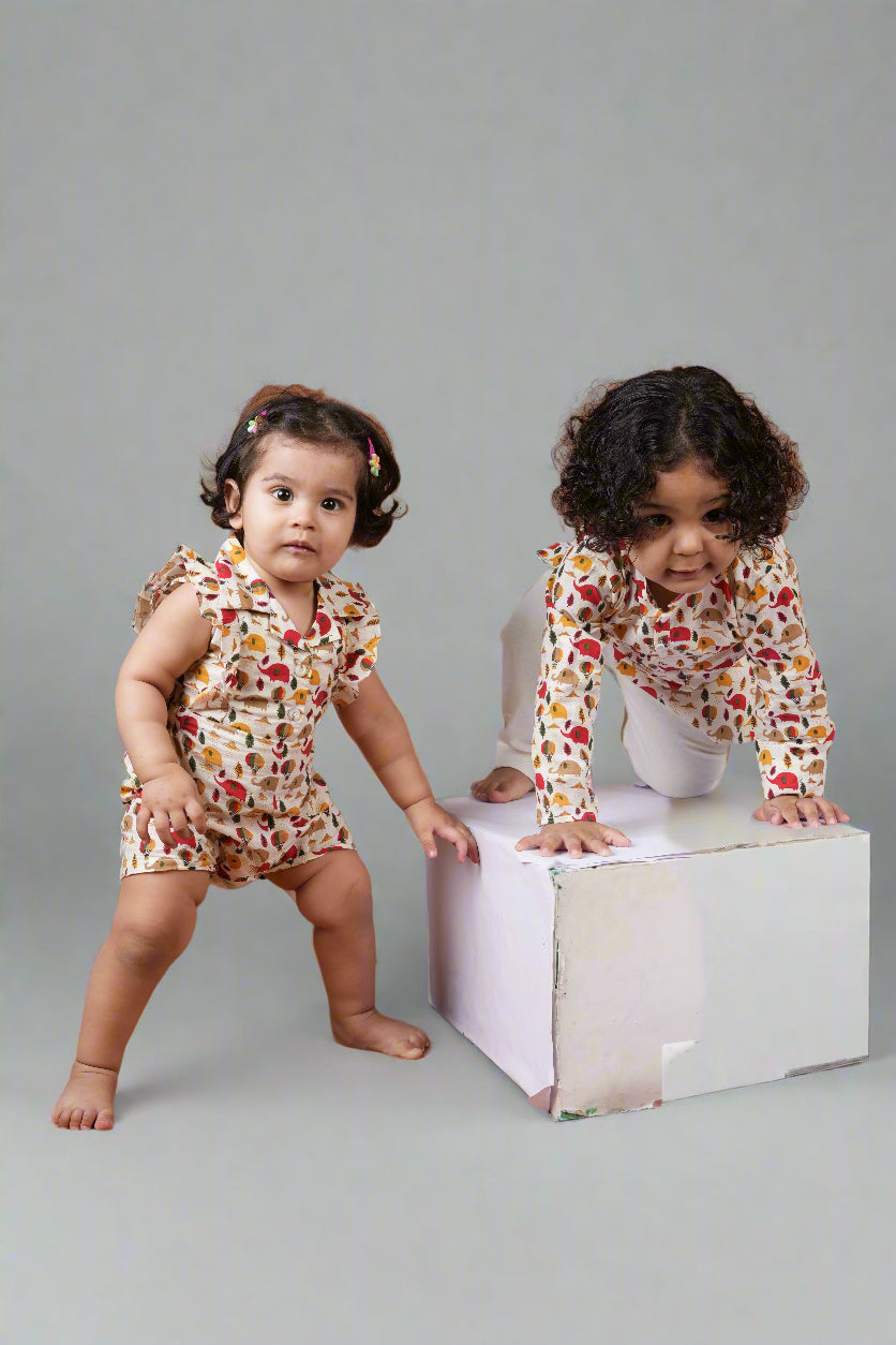 Snuggle Safari Twinning Set| Kurta Set for Boys & Jumpsuit for Girls