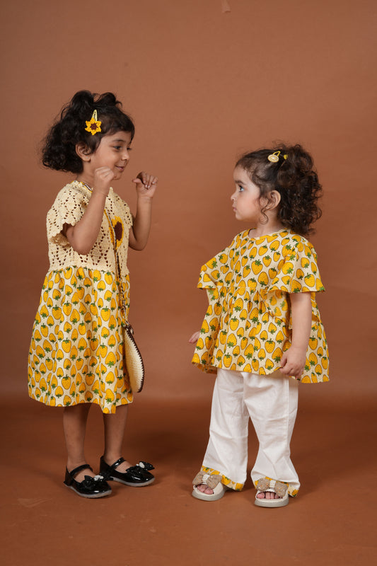 Sunshine Sisters Twinning Set| Co-ord Set & Frock for Girls