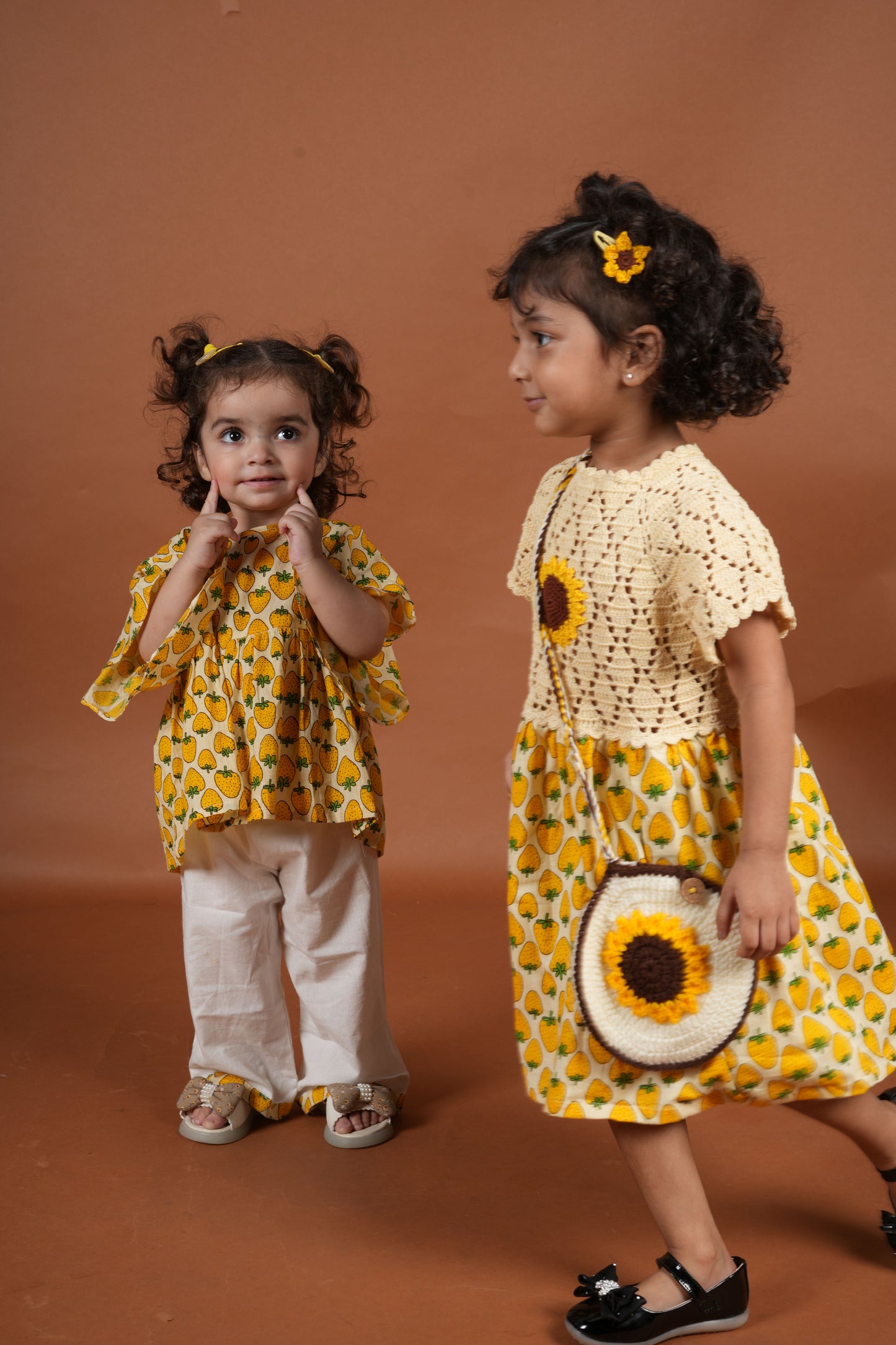 Sunshine Sisters Twinning Set| Co-ord Set & Frock for Girls