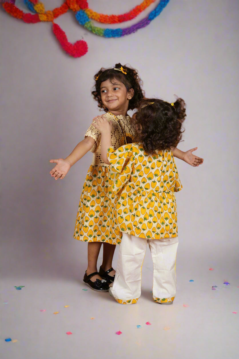 Sunshine Sisters Twinning Set| Co-ord Set & Frock for Girls