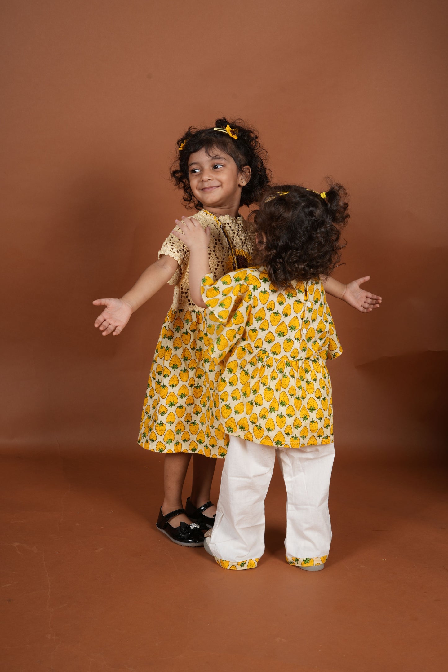 Sunshine Sisters Twinning Set| Co-ord Set & Frock for Girls