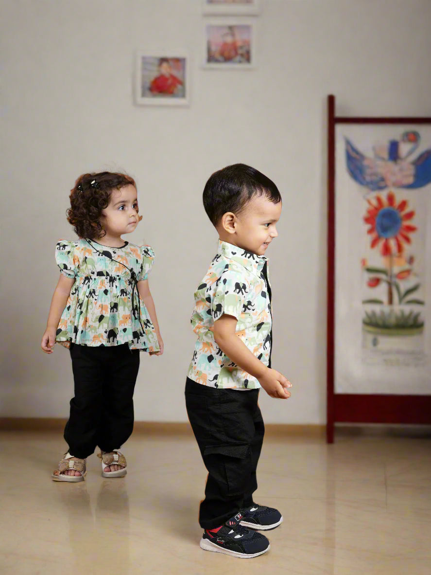 Ele-FRIENDS Forever Twinning Set| Shirt for Boys & Angrakha Set for Girls