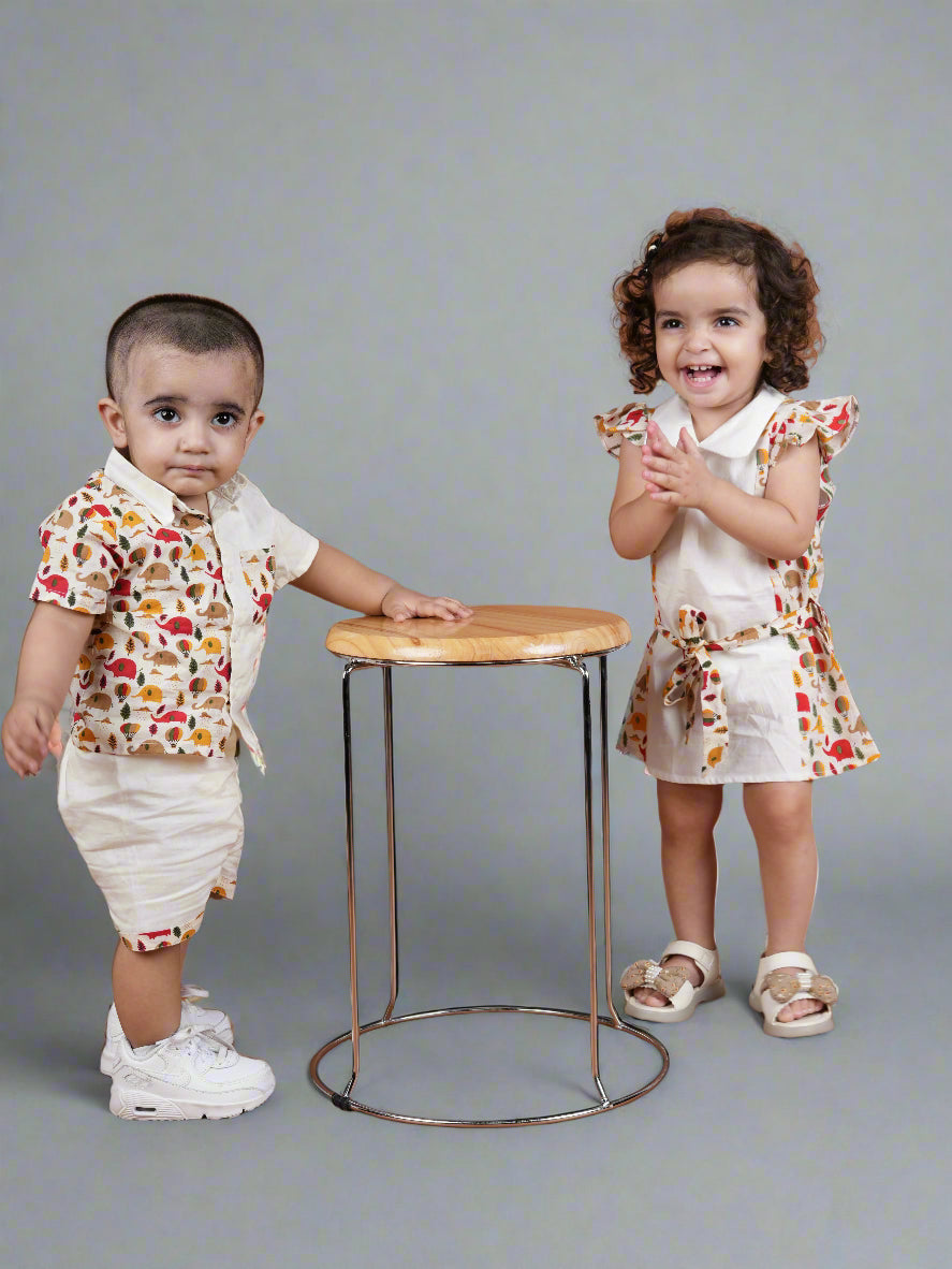 Tusk & Giggles Twinning Set| Co-ord Set for Boys & Frock for Girls