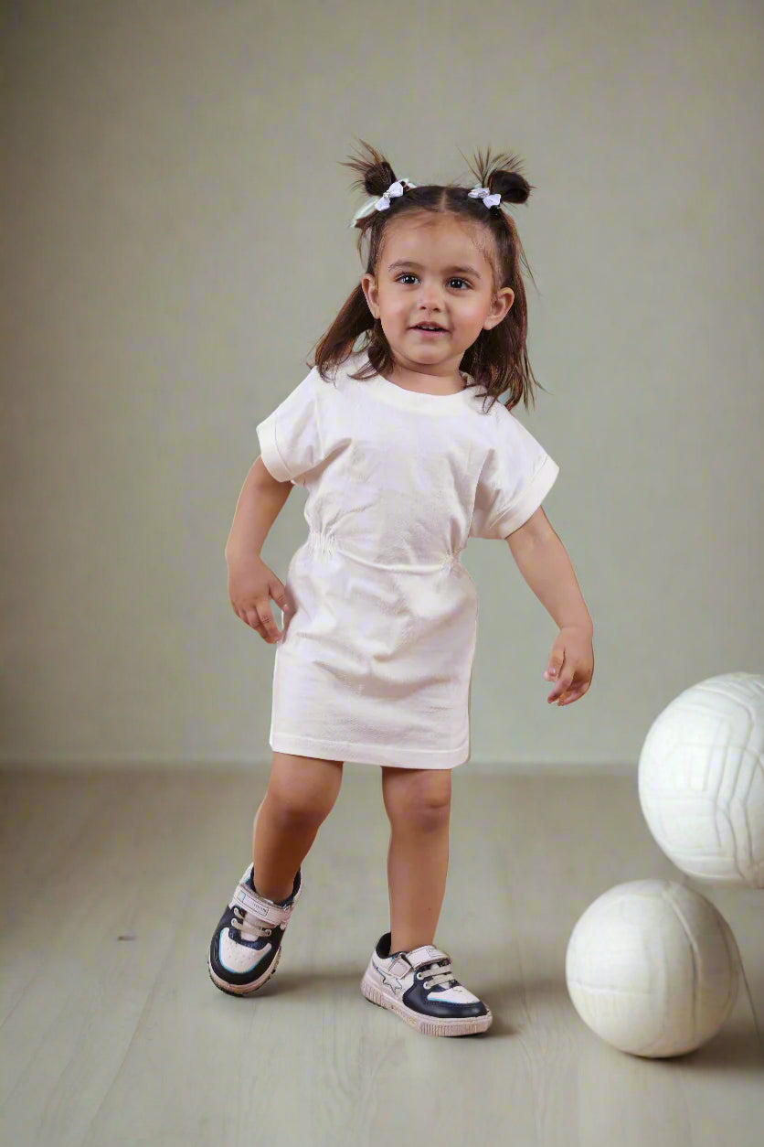 Supima Cotton White Side Gathered Dress