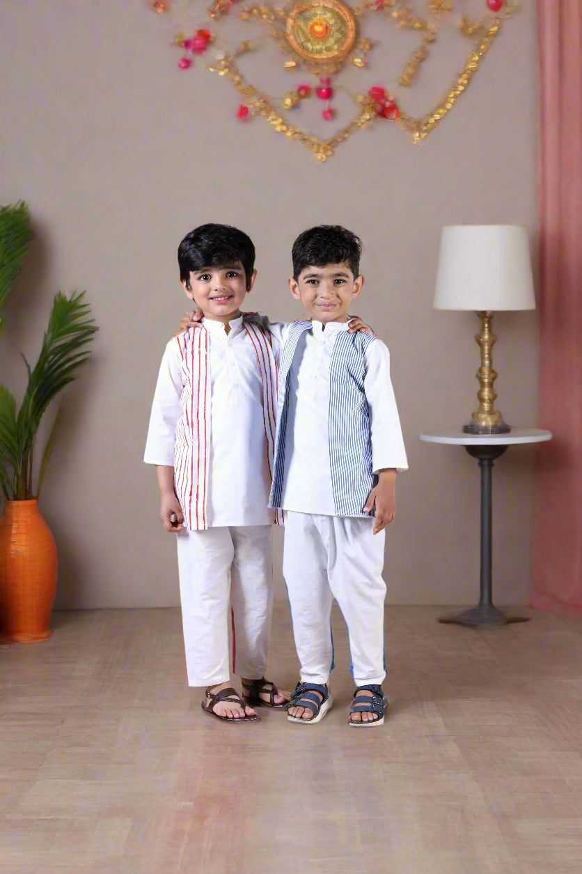 Tied By Stripes Boys Twinning Set| Placket Kurta Sets for Boys