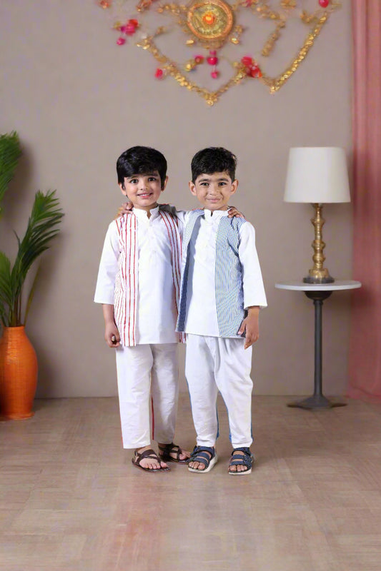 Tied By Stripes Boys Twinning Set| Placket Kurta Sets for Boys
