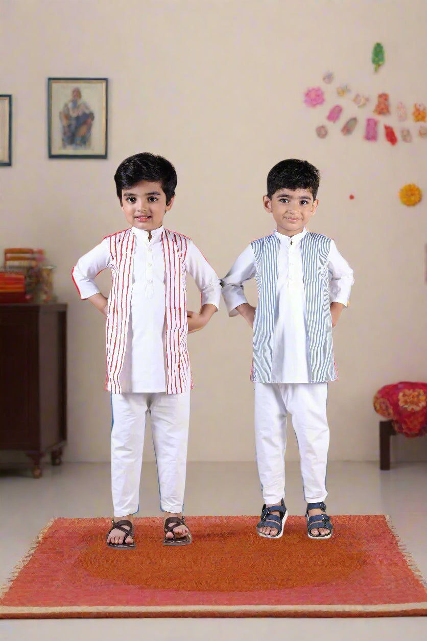 Tied By Stripes Boys Twinning Set| Placket Kurta Sets for Boys