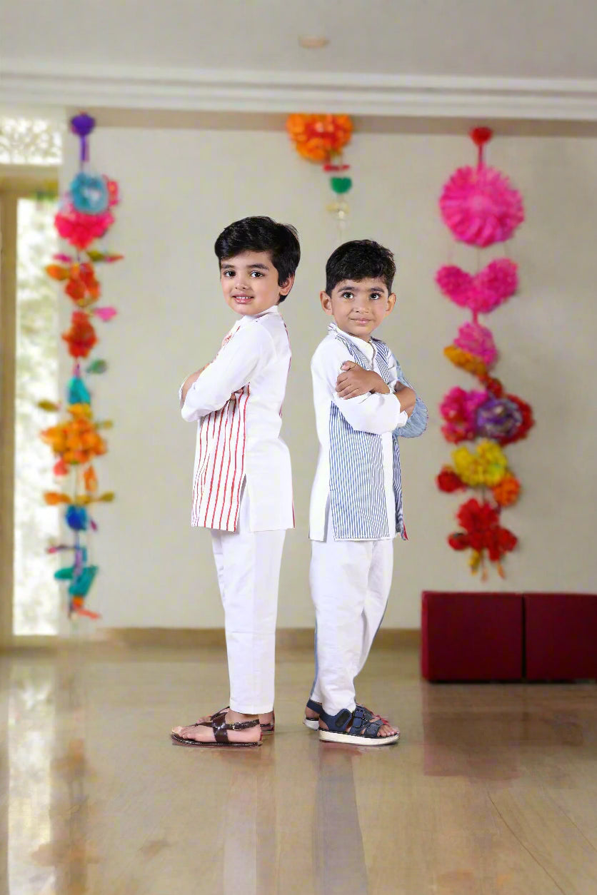 Tied By Stripes Boys Twinning Set| Placket Kurta Sets for Boys