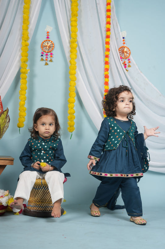 Evergreen Bond Twinning Set| Jacket Set for Boys & Suit with Short Jacket for Girls