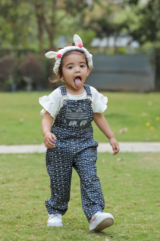 Cotton Denim Safari Elephant Pocket Dungaree