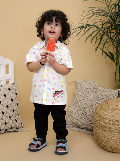 Cuddly Cubs Boys White Multi Color Polka Dot Printed Casual Shirt