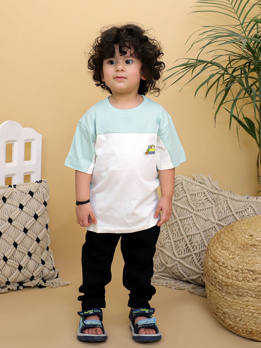 Cuddly Cubs Chook Chook Train Patch Tee – Mint & White Supima Cotton Loose Fit T-Shirt