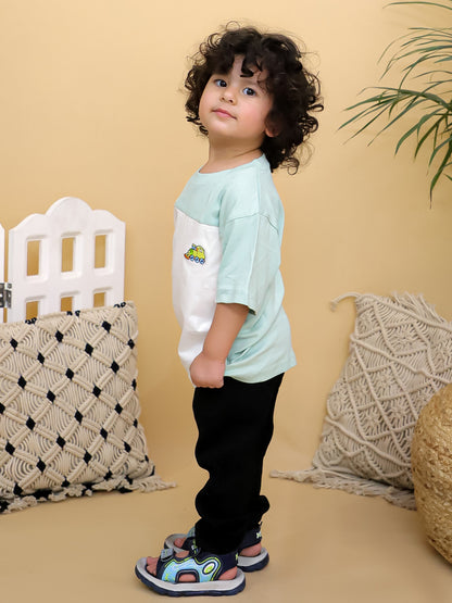 Cuddly Cubs Chook Chook Train Patch Tee – Mint & White Supima Cotton Loose Fit T-Shirt