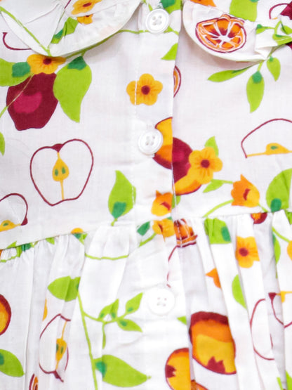Cuddly Cubs Girls Multicolor Fruit Print Cotton Dress with Peter Pan Collar