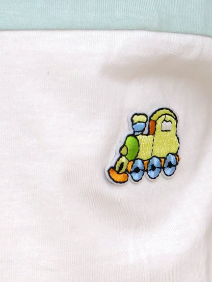 Cuddly Cubs Chook Chook Train Patch Tee – Mint & White Supima Cotton Loose Fit T-Shirt