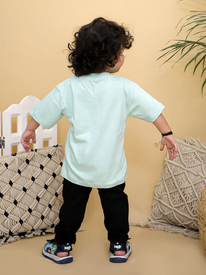 Cuddly Cubs Chook Chook Train Patch Tee – Mint & White Supima Cotton Loose Fit T-Shirt