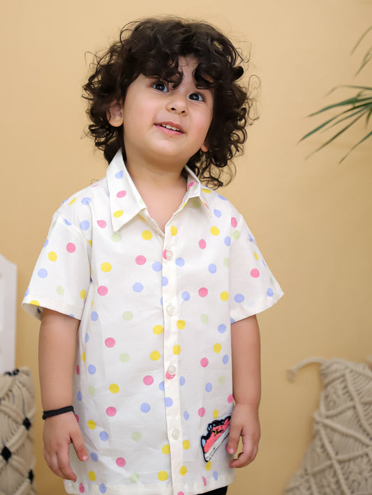 Cuddly Cubs Boys White Multi Color Polka Dot Printed Casual Shirt