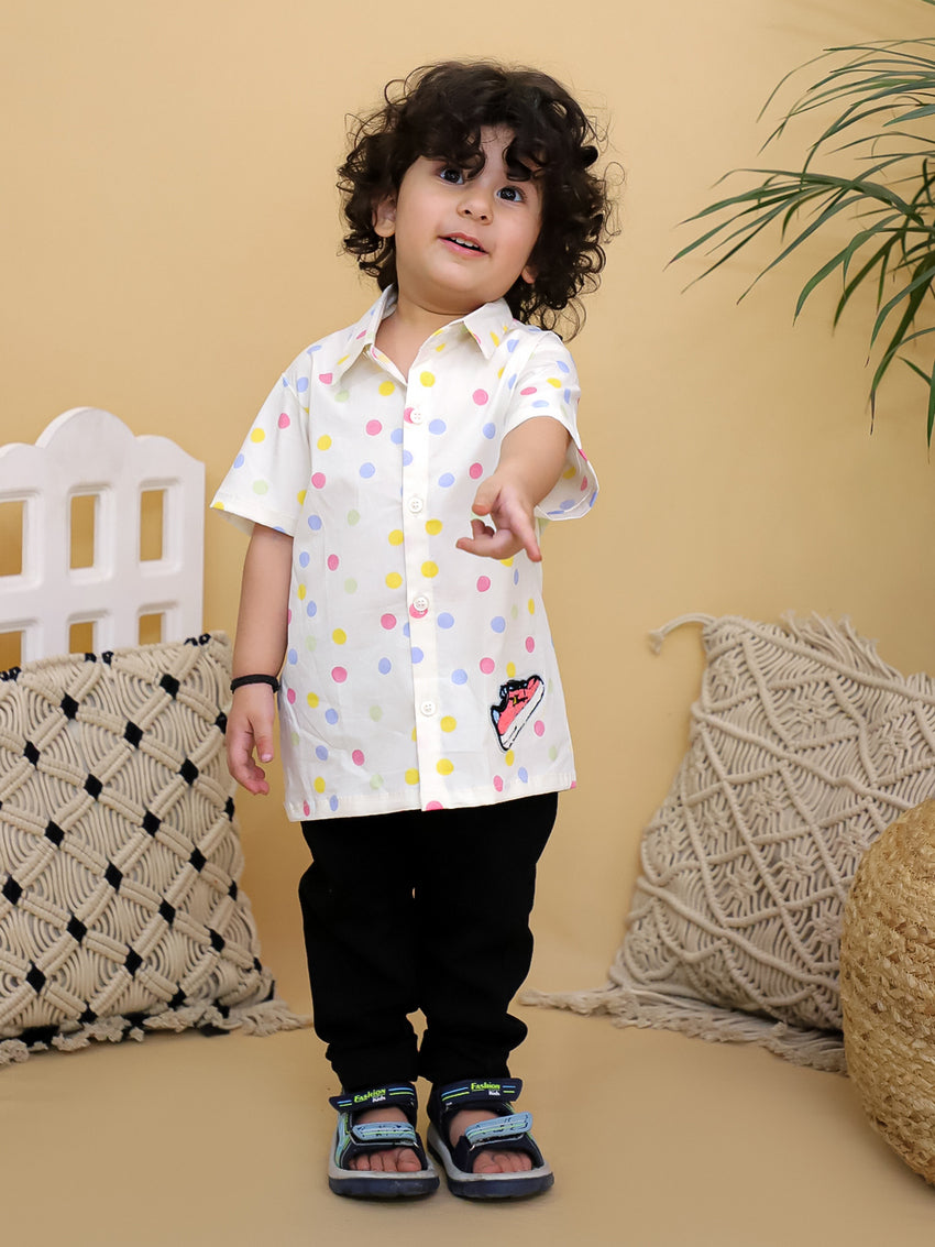Cuddly Cubs Boys White Multi Color Polka Dot Printed Casual Shirt