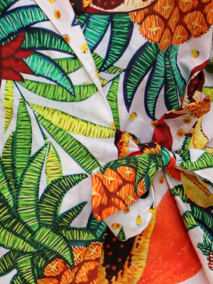 Cuddly Cubs Boys Multicolor Tropical Fruit Print Cotton Side-Tie Shirt and Shorts Co-ord Set