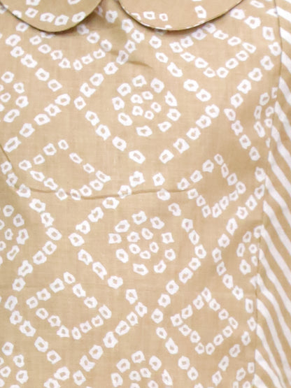 Cuddly Cubs Girls Beige Bandhani Print Flutter Sleeve A-Line Dress