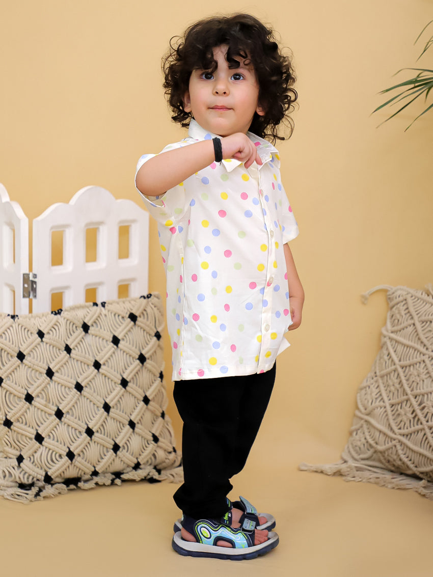 Cuddly Cubs Boys White Multi Color Polka Dot Printed Casual Shirt