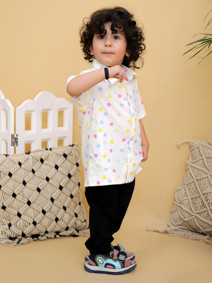 Cuddly Cubs Boys White Multi Color Polka Dot Printed Casual Shirt