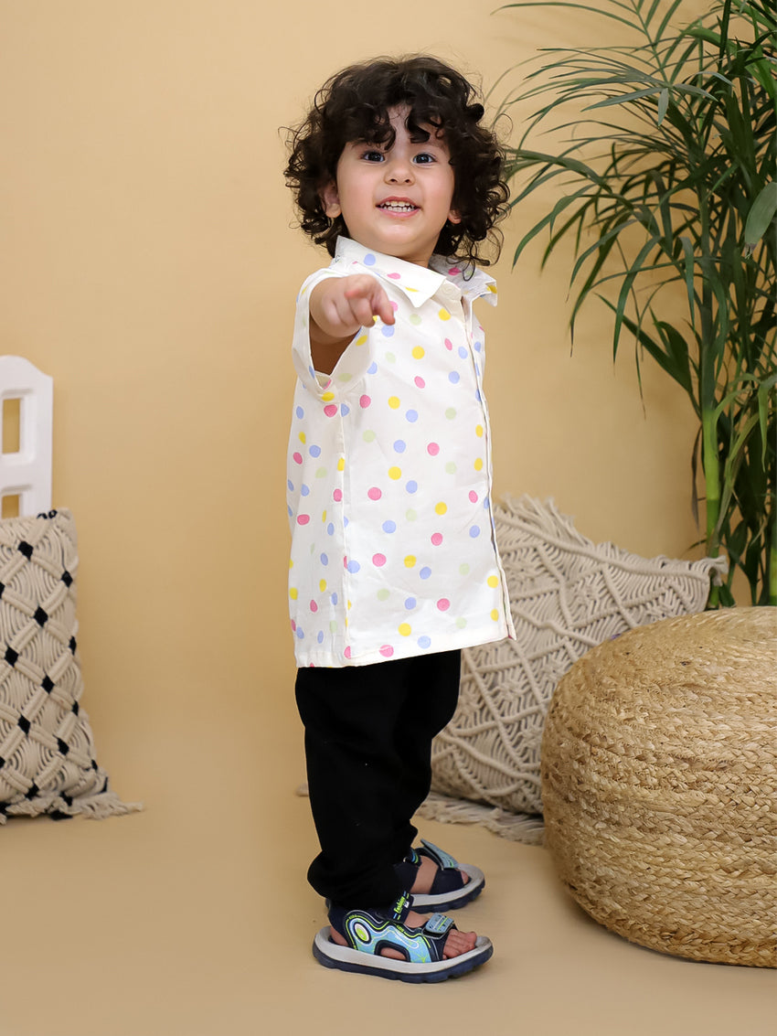 Cuddly Cubs Boys White Multi Color Polka Dot Printed Casual Shirt