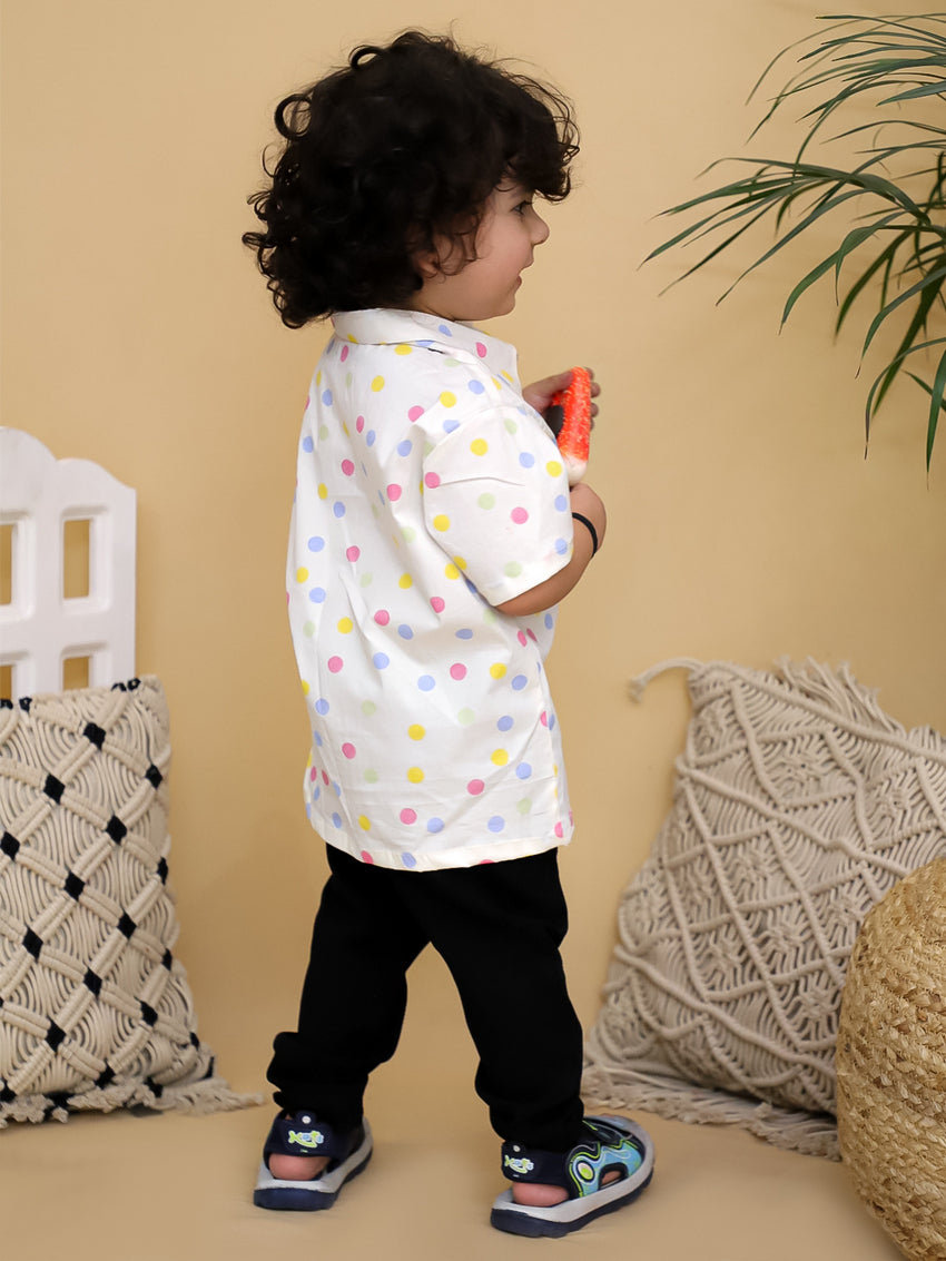 Cuddly Cubs Boys White Multi Color Polka Dot Printed Casual Shirt