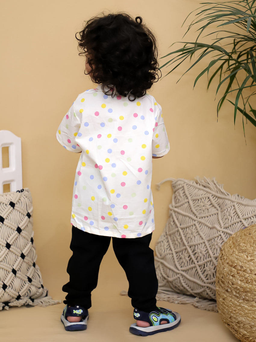 Cuddly Cubs Boys White Multi Color Polka Dot Printed Casual Shirt