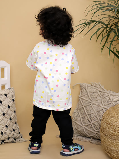Cuddly Cubs Boys White Multi Color Polka Dot Printed Casual Shirt