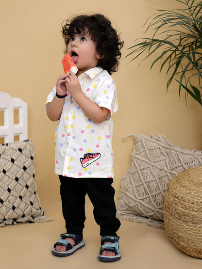 Cuddly Cubs Boys White Multi Color Polka Dot Printed Casual Shirt