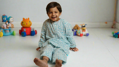 Aqua Dream Kurta cum Co-ord Set : Boy Cub Lounging