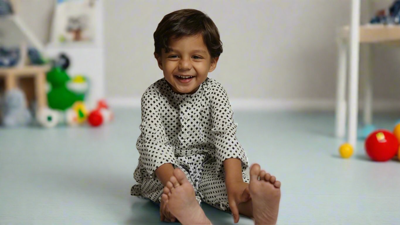 Black Diamond Kurta cum Co-ord Set : Boy cub Lounging