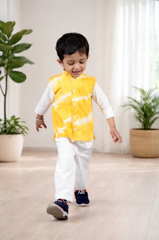 Haldi Hues Tie-Dye Jacket Set (With Kurta Pyjama)