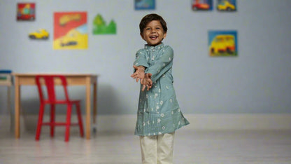 Cloudy Grey Pleats Kurta Set