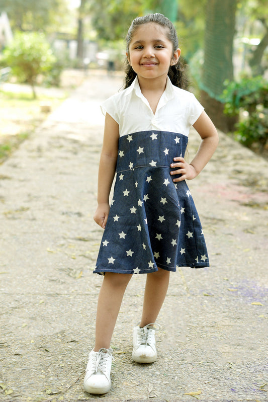 Cuddly Cubs Star-Brite Cotton Denim Skater Polo Dress