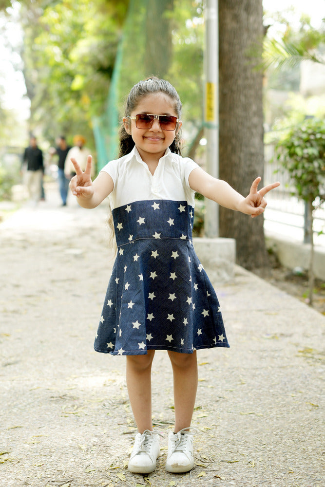Cuddly Cubs Star-Brite Cotton Denim Skater Polo Dress