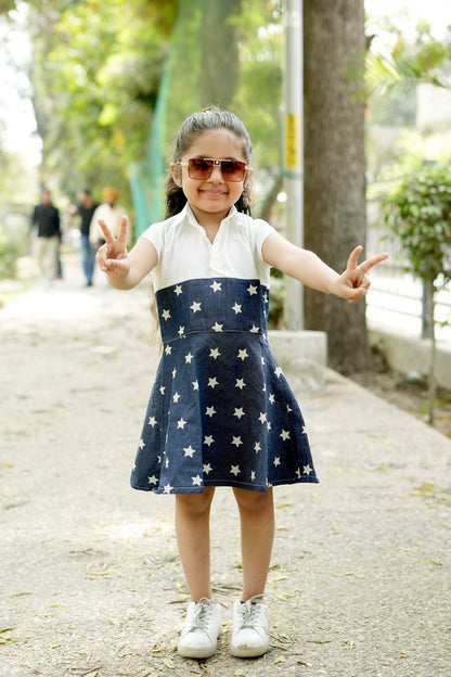 Cuddly Cubs Star-Brite Cotton Denim Skater Polo Dress