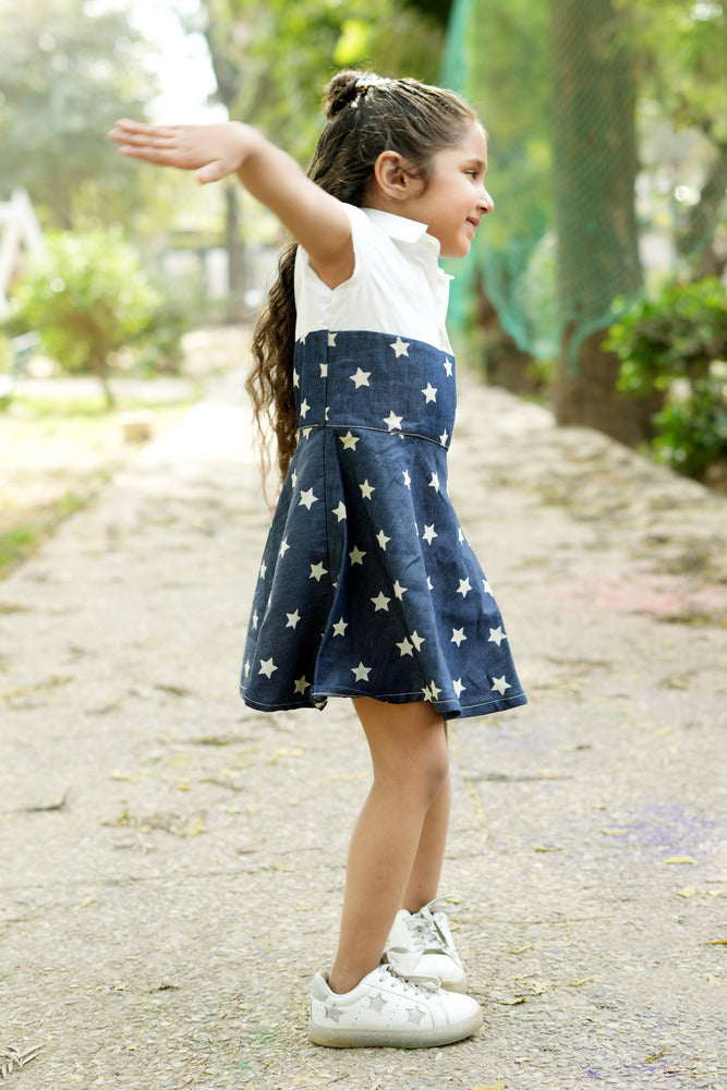 Cuddly Cubs Star-Brite Cotton Denim Skater Polo Dress