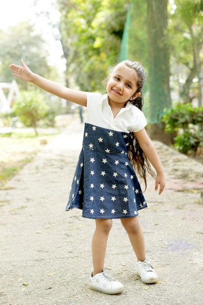 Cuddly Cubs Star-Brite Cotton Denim Skater Polo Dress