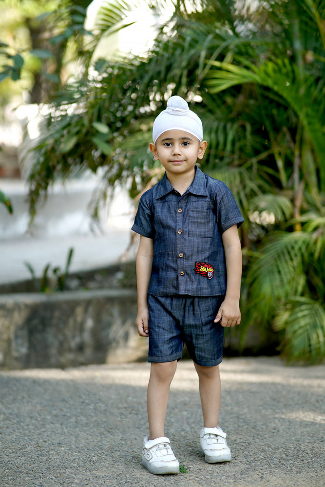 Cuddly Cubs Midnight Maverick Cotton Denim Shirt Short Set