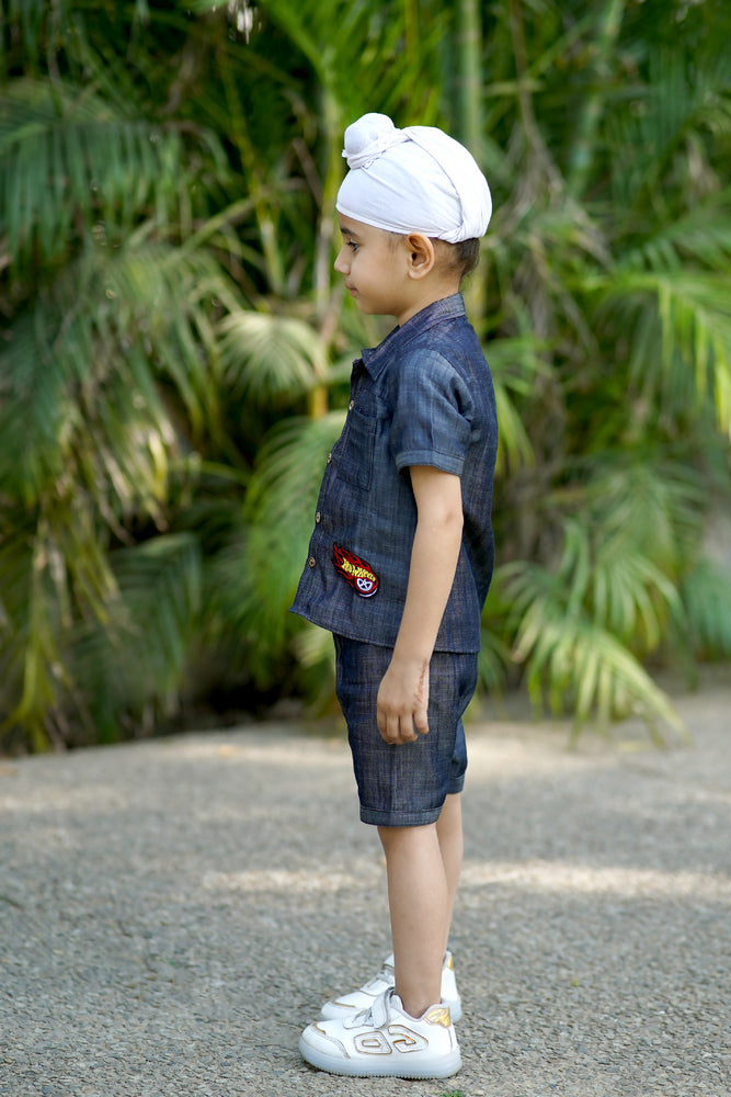 Cuddly Cubs Midnight Maverick Cotton Denim Shirt Short Set