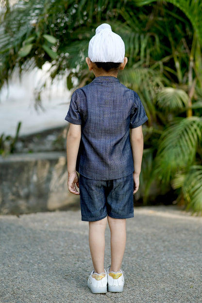 Cuddly Cubs Midnight Maverick Cotton Denim Shirt Short Set