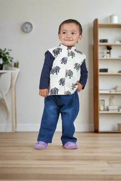 Grey-Green Color block Elephant Jacket