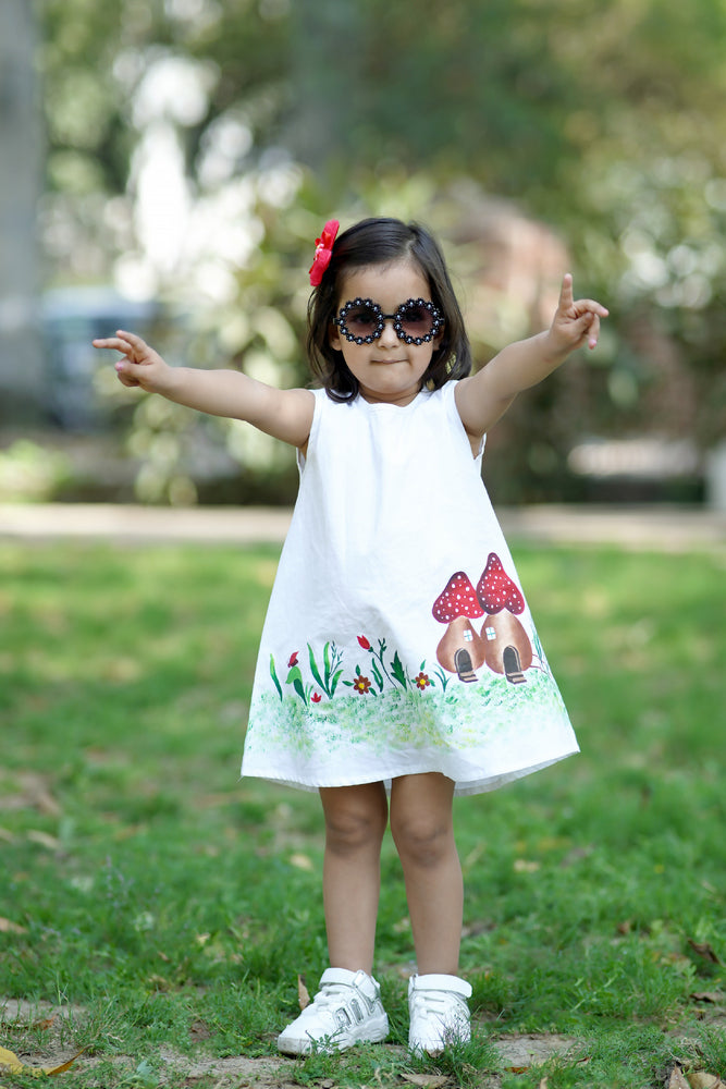 Cuddly Cubs Mushroom Meadow Hand Painted A Line Dress