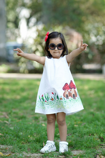 Cuddly Cubs Mushroom Meadow Hand Painted A Line Dress